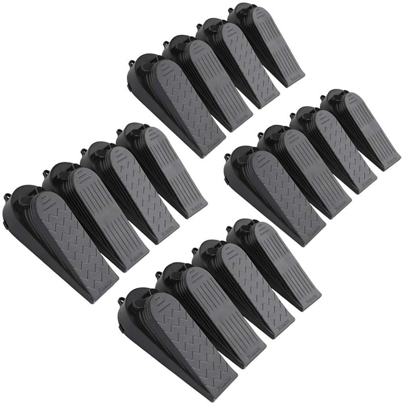 Newkiton 16Pcs Black Door Stoppers 2-in-1 Soft Rubber & Hard Plastic Design - Non-Scratch Finger Protector, Flexible Floor Gap Wedge for Home/Office, Modern Durable Door Stop Set. - Image 1